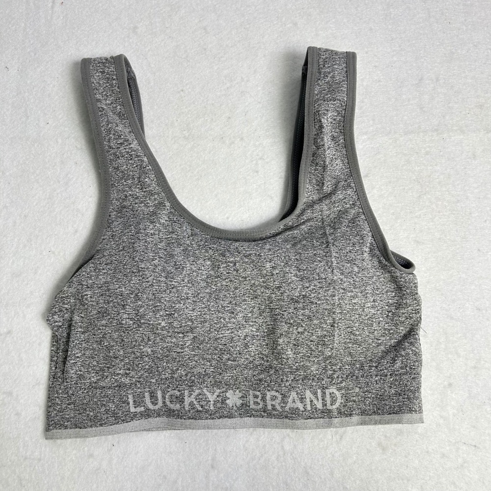 Athleisure Lucky Brand Womens Medium Grey Heather Seamless Logo Sports Bra